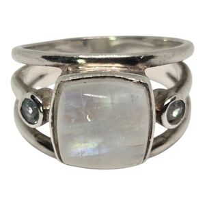 Moonstone Blue Topaz Accent 925 Sterling Silver Ring Size 9 W 6.37gm